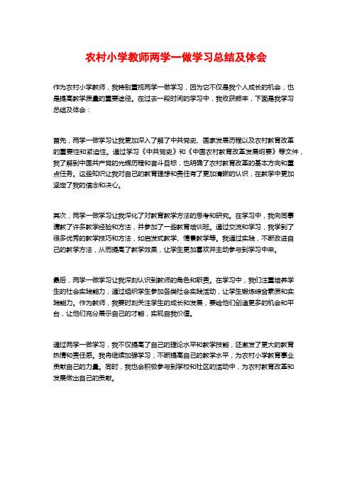 农村小学教师两学一做学习总结及体会