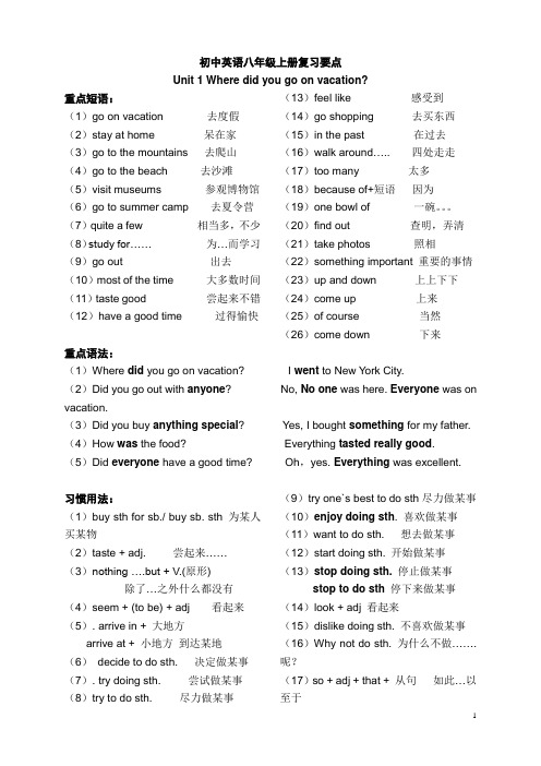 2013新人教版八年级上册英语知识要点短语句型语法讲解(精华版)
