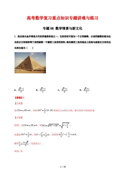 高考数学复习重点知识专题讲与练习06 数学情景与新文化(解析版)