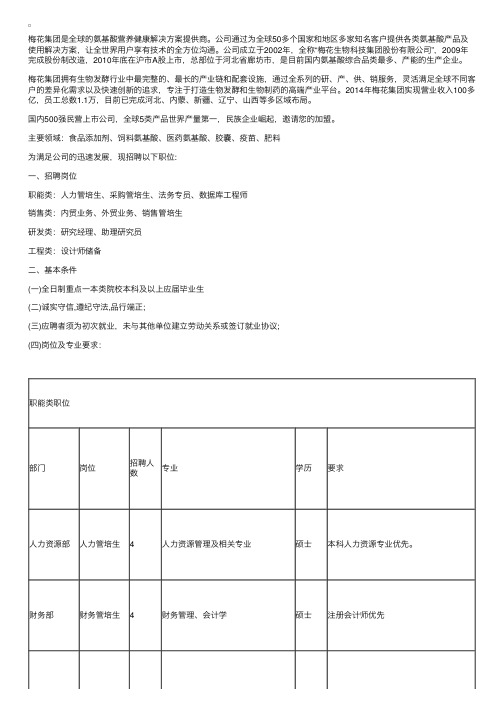 梅花集团2016年校园招聘公告