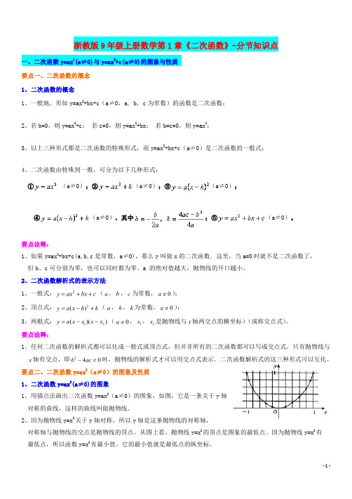 浙教版9年级上册数学第1章《二次函数》-分节知识点