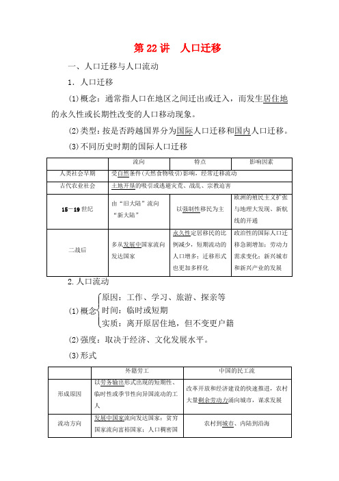 高考地理一轮复习 第六单元 人口与地理环境 第22讲 人口迁移