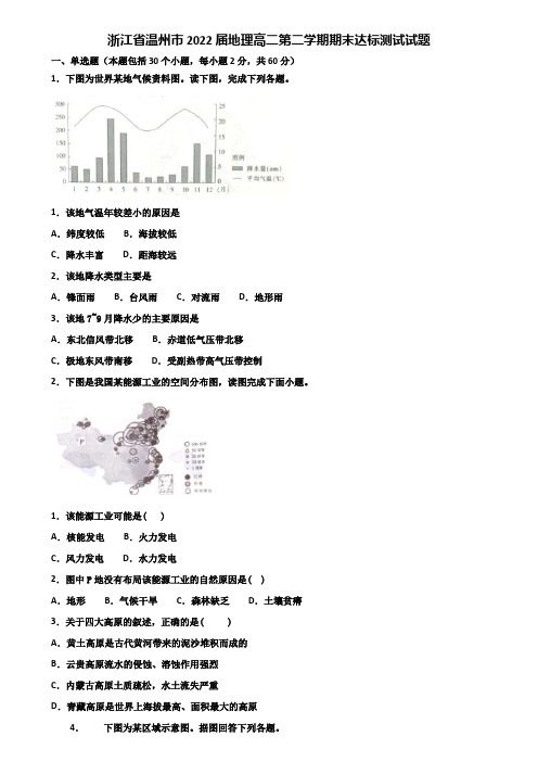 浙江省温州市2022届地理高二第二学期期末达标测试试题含解析