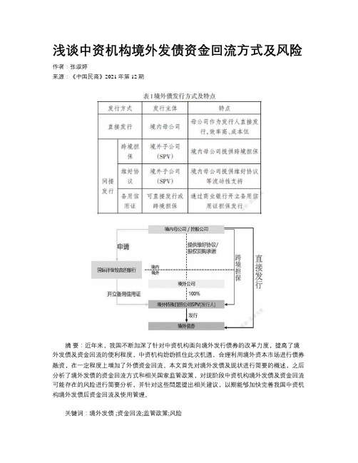 浅谈中资机构境外发债资金回流方式及风险