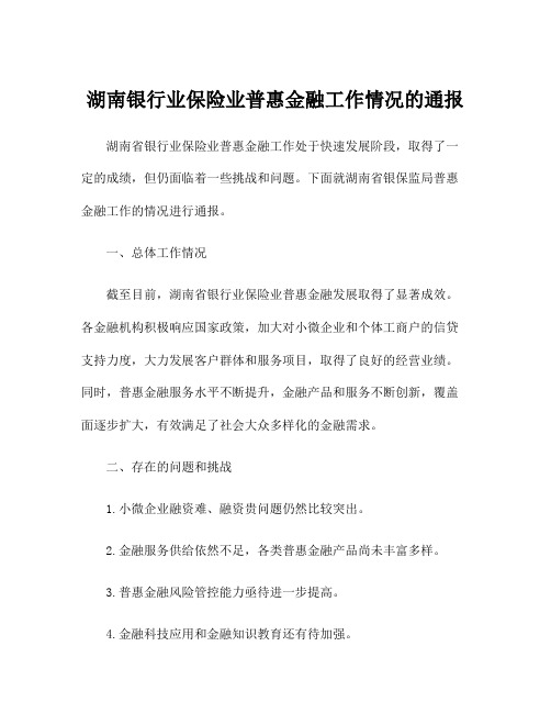 湖南银行业保险业普惠金融工作情况的通报