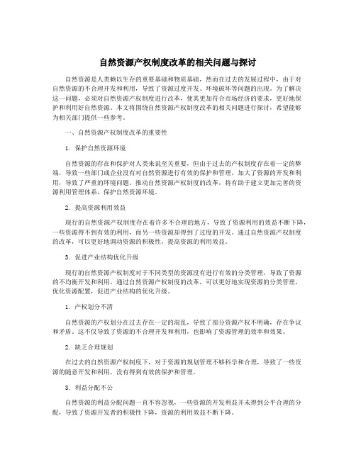 自然资源产权制度改革的相关问题与探讨