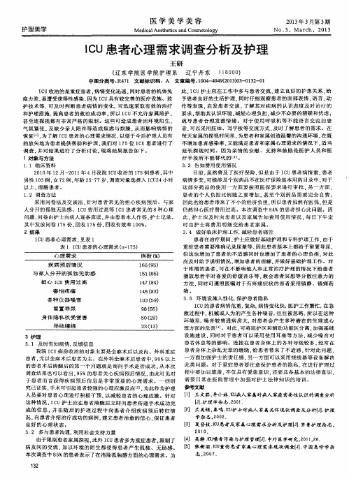 ICU患者心理需求调查分析及护理