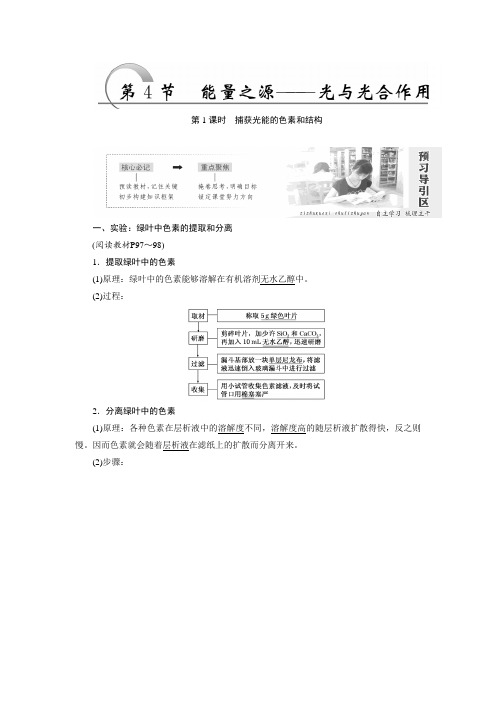 高中生物人教版必修1 第5章  第4节  第1课时 捕获光能的色素和结构 学案