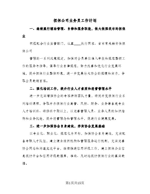 担保公司业务员工作计划（五篇）