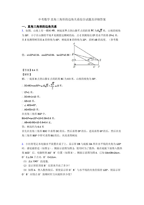 中考数学 直角三角形的边角关系综合试题及详细答案