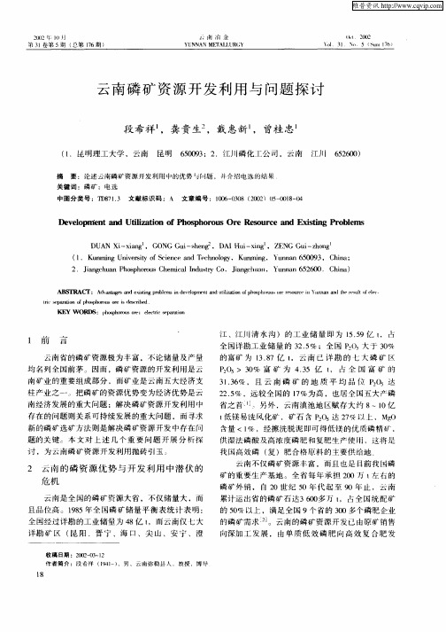 云南磷矿资源开发利用与问题探讨