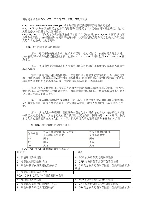 FCA、CPT和CIP术语的共同