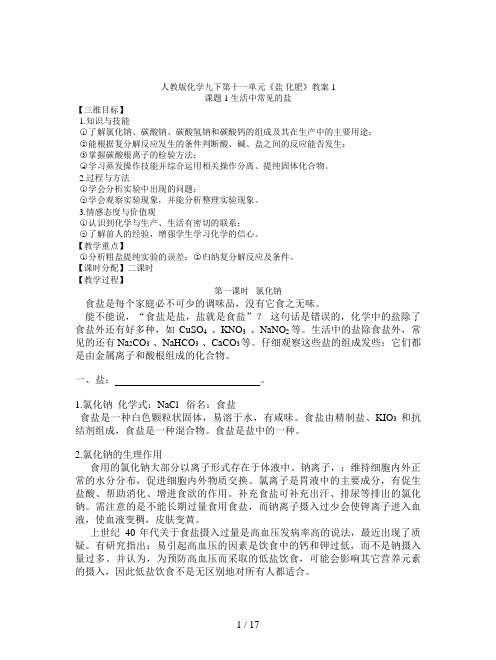 人教版化学九下第十一单元《盐 化肥》教案1