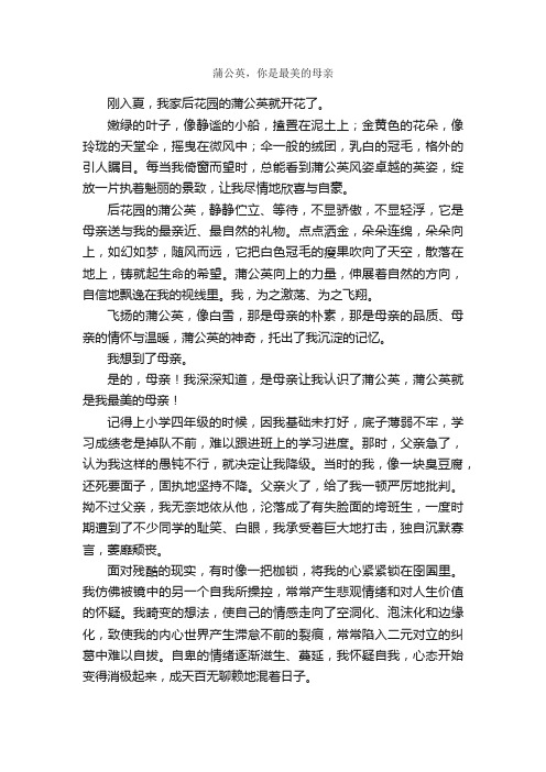 蒲公英，你是最美的母亲_作文2600字_初二随笔作文_