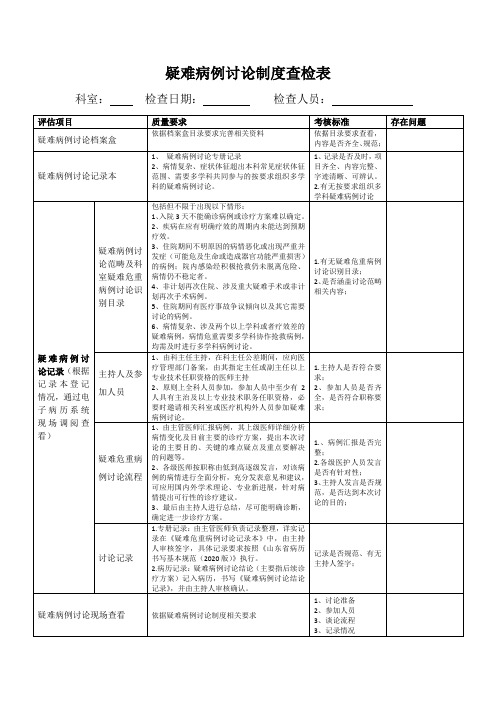 疑难病例讨论查检表