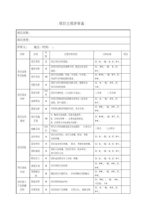 项目立项评审表模板