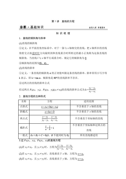 高考复习 第9篇 第1讲 直线的方程知识点+例题+练习 含答案