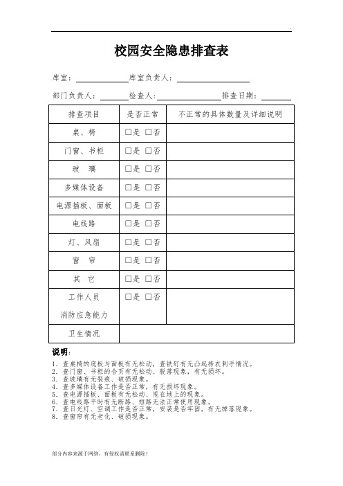 学校校园安全隐患排查表
