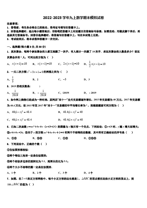 2022-2023学年山东省青岛市西海岸新区九年级数学第一学期期末检测试题含解析