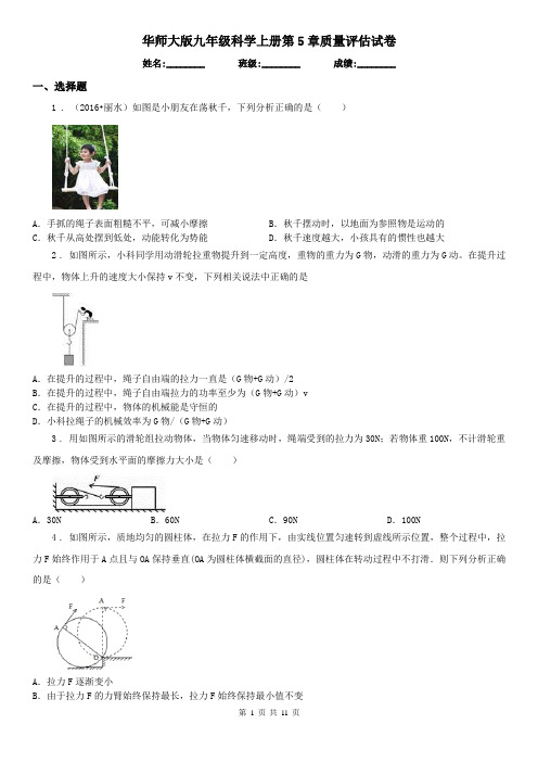 华师大版九年级科学上册第5章质量评估试卷