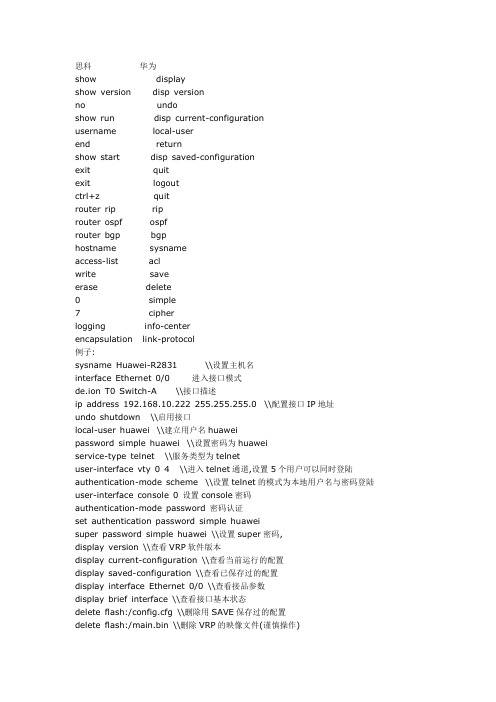 华为 CISCO 命令对照