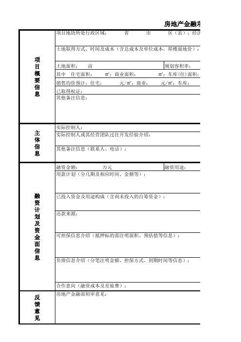 房地产项目融资申报表