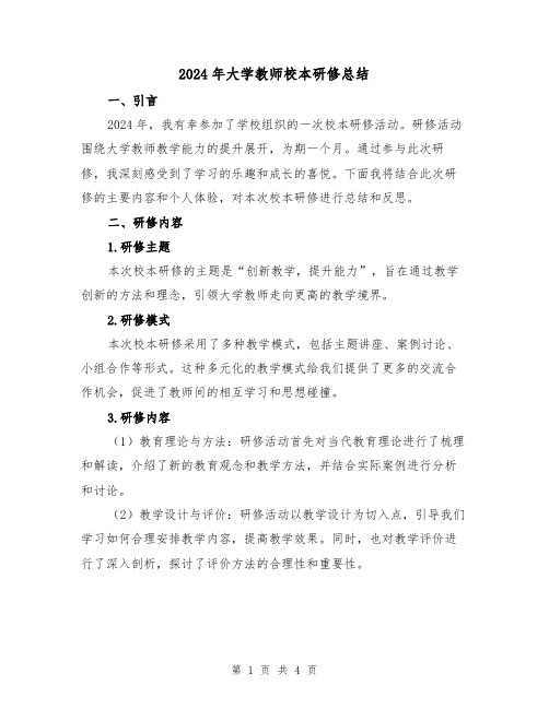 2024年大学教师校本研修总结（2篇）