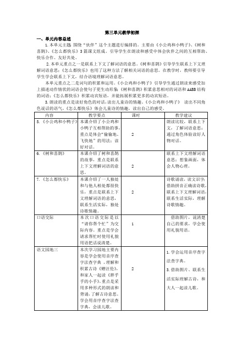 部编版小学语文一年级下册《第三单元》单元教学分析