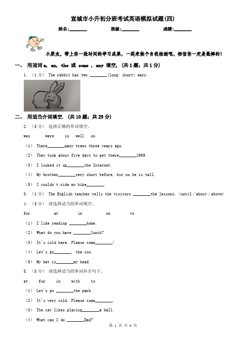 宣城市小升初分班考试英语模拟试题(四)