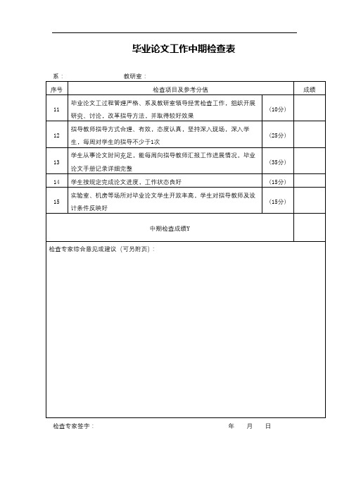 毕业论文工作中期检查表【模板】