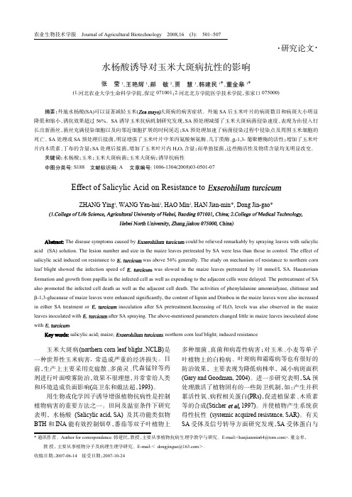 水杨酸诱导玉米对大斑病抗性的研究