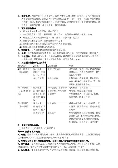 预防医学期末复习及练习试题