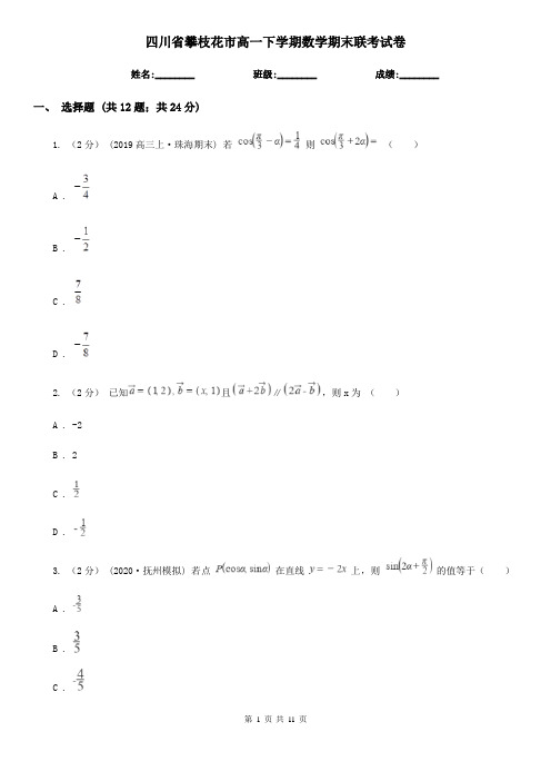 四川省攀枝花市高一下学期数学期末联考试卷