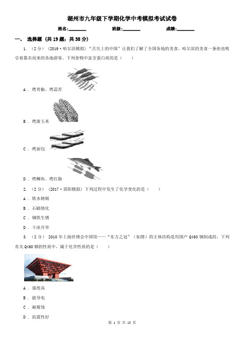 湖州市九年级下学期化学中考模拟考试试卷