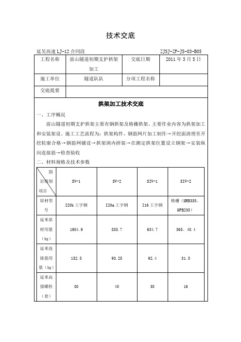 拱架加工技术交底记录表