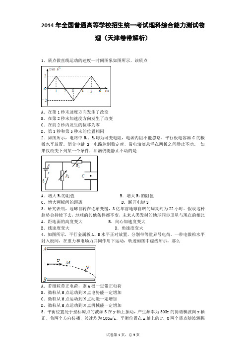 2014年全国普通高等学校招生统一考试理科综合能力测试物理(天津卷带解析)