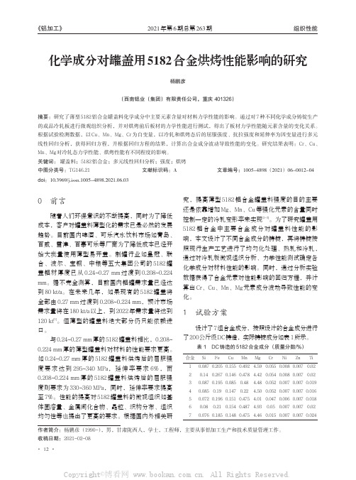 化学成分对罐盖用5182 合金烘烤性能影响的研究