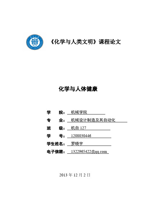 化学与人类文明结课论文,《化学与人体健康》