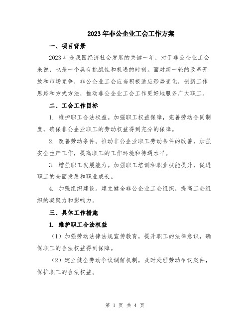 2023年非公企业工会工作方案