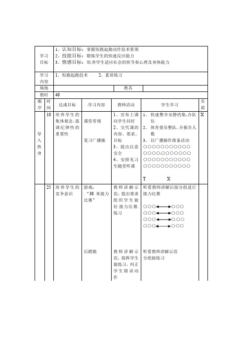 短跑起跑技术教学设计