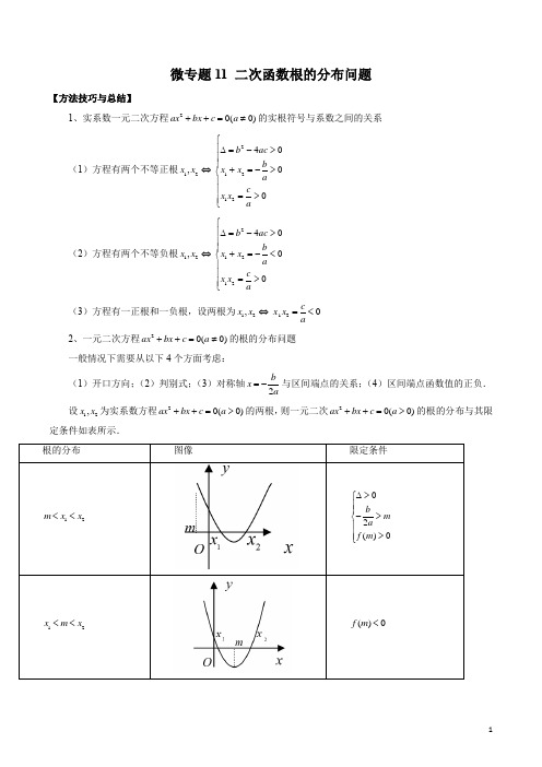 微专题11 二次函数根的分布问题(原卷版)