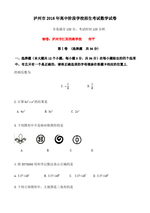 泸州中考数学试题及参考答案