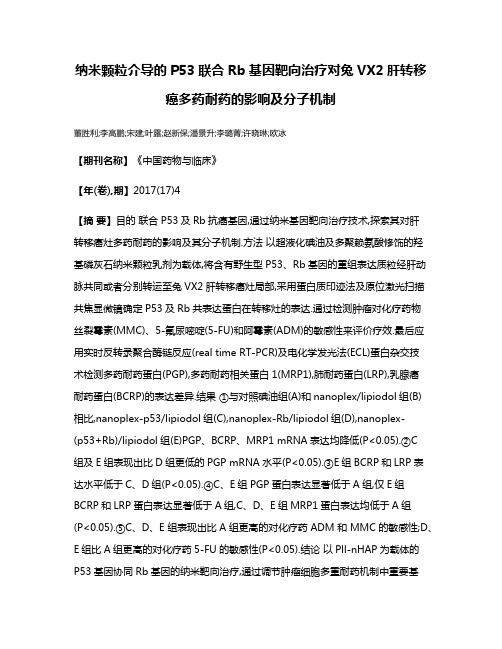 纳米颗粒介导的P53联合Rb基因靶向治疗对兔VX2肝转移癌多药耐药的影响及分子机制