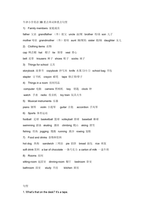 牛津小学英语3B重点单词和重点句型