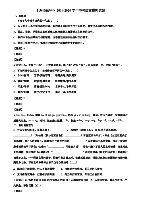 上海市长宁区2019-2020学年中考语文模拟试题含解析
