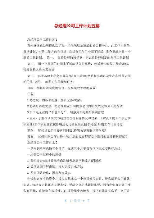 总经理公司工作计划五篇