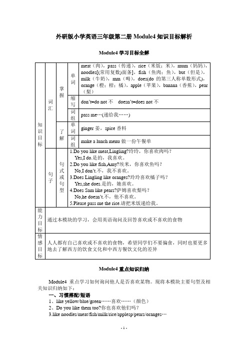 外研版小学英语三年级第二册Module4知识目标解析