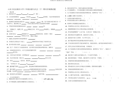 山东版小学三级品德与社会下册期末复习题