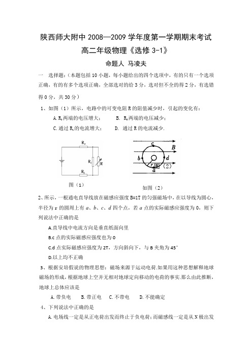 陕西省师大附中08-09学年高二上学期期末考试(物理理)