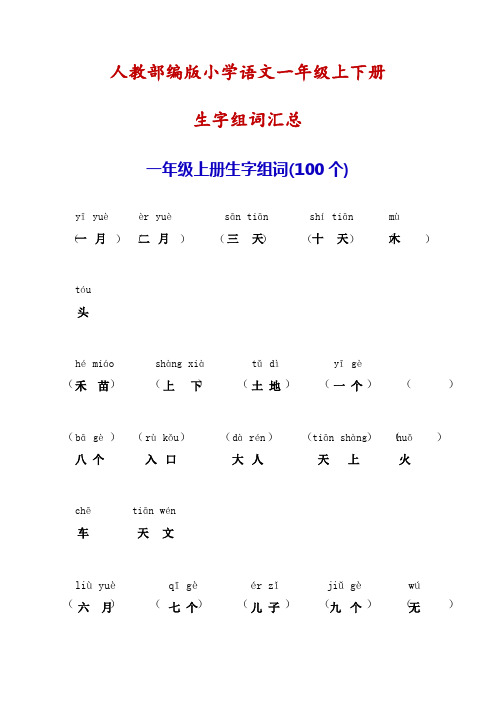 人教部编版小学语文一年级上下册生字注音组词汇总